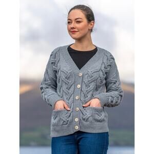 Aran Sweater Market Fisherman Soft Chunky Cable Knit Cardigan‎‎‎‎ Gray Small